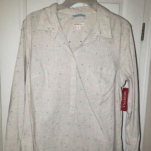 Brand New Merona XL Light Gray Shirt with Blue and Pink Dots